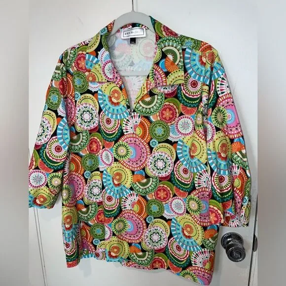 Coco Jase multicolor psychadelic blouse top boho sz 3XL floral abstract bright - Picture 1 of 7